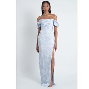 Whisper Blue Corsage Print Satin Gown Style Blakely Size 14